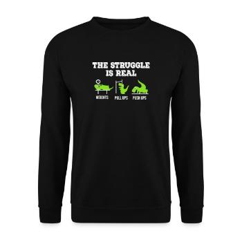 Dino The struggle is real funny T-Rex gym workout - Unisex Sweatshirt - black - Front - Alina (178cm) & Michal (187cm)
