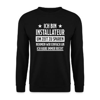 Installateur Lustiger Spruch Heizung Job Geschenk - Unisex Pullover - Schwarz - Vorne - Alina (178cm) & Michal (187cm)
