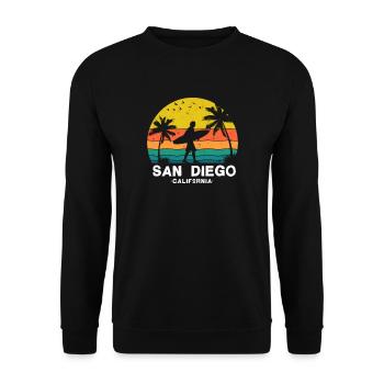 San Diego CA California Van Life Surfer USA - Unisex Pullover - Schwarz - Vorne - Alina (178cm) & Michal (187cm)