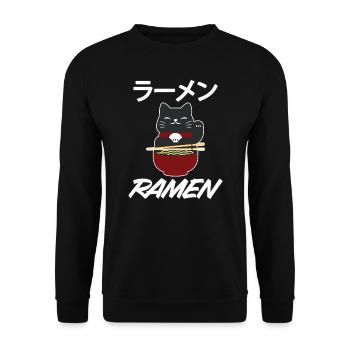 Ramen Manga Cat Anime Noodles Japanese Gift - Unisex Sweatshirt - black - Front - Alina (178cm) & Michal (187cm)