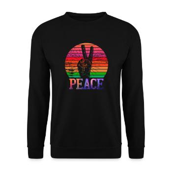 Peace Sign Sprache ASL Retro Hippie Funny 60's 70 - Unisex Pullover - Schwarz - Vorne - Alina (178cm) & Michal (187cm)