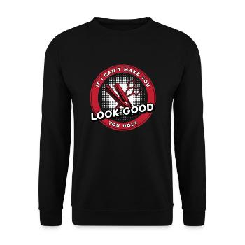 Barbier Barbier Coiffeur Homme Coiffeur Barbershop - Sweat-shirt Unisexe - noir - Devant - Alina (178cm) & Michal (187cm)