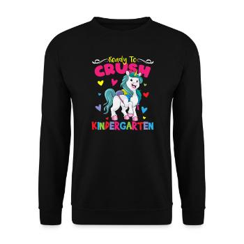 Ready To Crush Kindergarten Pre-K School Unicorn - Unisex Sweatshirt - black - Front - Alina (178cm) & Michal (187cm)