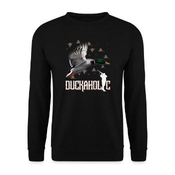 Duckaholic Bird Hunting Duck Hunter Outdoor - Unisex Sweatshirt - black - Front - Alina (178cm) & Michal (187cm)