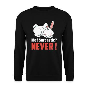Ich? Sarkastisch? Nie süßes Kaninchen Ostertag - Unisex Pullover - Schwarz - Vorne - Alina (178cm) & Michal (187cm)
