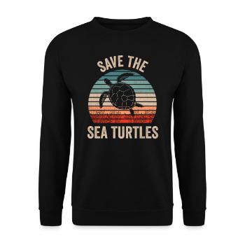 Save the Sea Turtles Retro Vintage Climate Change - Unisex Sweatshirt - black - Front - Alina (178cm) & Michal (187cm)