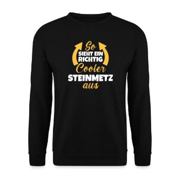 So Sieht Ein Richtig Cooler Steinmetz aus - Unisex Pullover - Schwarz - Vorne - Alina (178cm) & Michal (187cm)