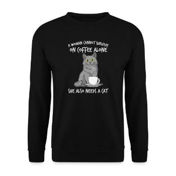 Woman Cat Lover Coffee Lover Caffeine Meow - Unisex Pullover - Schwarz - Vorne - Alina (178cm) & Michal (187cm)