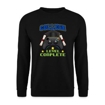 College Level Complete Funny Gaming Graduate - Unisex Pullover - Schwarz - Vorne - Alina (178cm) & Michal (187cm)