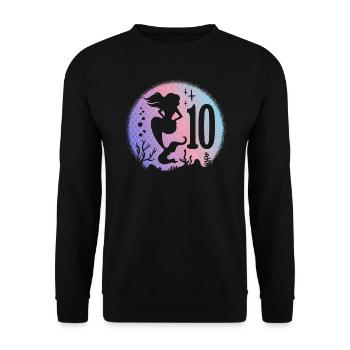 Geburtstag Mädchen 10 Jahre alt Meerjungfrau Nixe - Unisex Pullover - Schwarz - Vorne - Alina (178cm) & Michal (187cm)