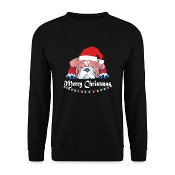 Merry Christmas Hund süß Mops Möpse Hunderasse - Unisex Pullover - Schwarz - Vorne - Alina (178cm) & Michal (187cm)