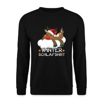 Winter schlaf Shirt Rentier schlafen faul kalt - Unisex Pullover - Schwarz - Vorne - Alina (178cm) & Michal (187cm)