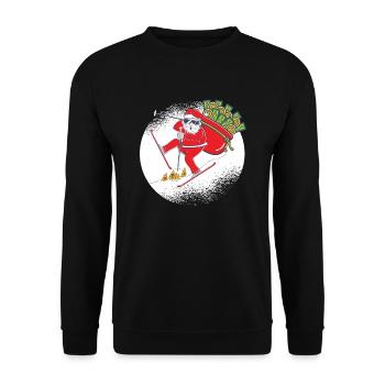 Geld gieriger Weihnachtsgans mit viel Geld im Sack - Unisex Pullover - Schwarz - Vorne - Alina (178cm) & Michal (187cm)