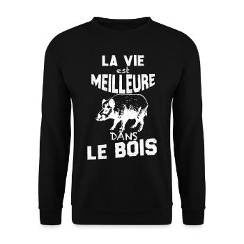 La Belle Vie D'un Homme Chasseur Dans Le Bois - Sweat-shirt Unisexe - noir - Devant - Alina (178cm) & Michal (187cm)