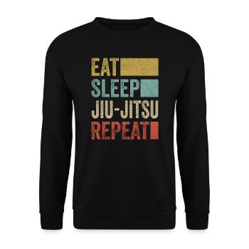 Essen Schlaf Jiu-Jitsu Wiederholen Sie lustige brasilianische Jiu - Unisex Pullover - Schwarz - Vorne - Alina (178cm) & Michal (187cm)