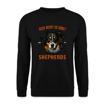 Australian Shepherd Design - Guck nicht so sonst - Unisex Pullover - Schwarz - Vorne - Alina (178cm) & Michal (187cm)