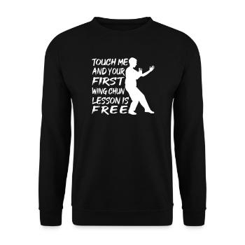 Touch Me And Your First Wing Chun Lesson Is Free - Unisex Pullover - Schwarz - Vorne - Alina (178cm) & Michal (187cm)