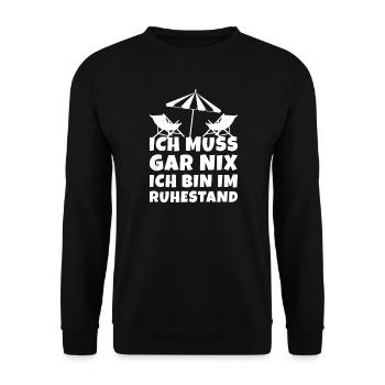 Lustige Rentner Sprüche Rente Ruhestand Geschenk - Unisex Pullover - Schwarz - Vorne - Alina (178cm) & Michal (187cm)