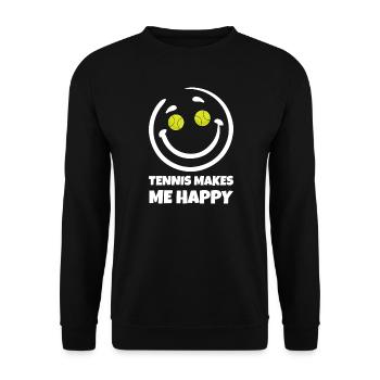 Tennis Makes Me Happy Tennisspieler Geschenk - Unisex Pullover - Schwarz - Vorne - Alina (178cm) & Michal (187cm)
