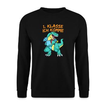Lustige Geschenke Erste Klasse Einschulung - Unisex Pullover - Schwarz - Vorne - Alina (178cm) & Michal (187cm)