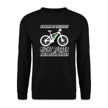Lustige Fahrradfahrer E-Bike Sprüche Geschenk - Unisex Pullover - Schwarz - Vorne - Alina (178cm) & Michal (187cm)