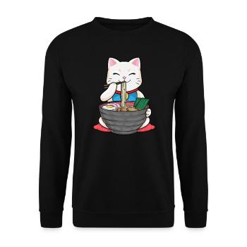 Winkende Katze Ramen Japan Nudelsuppe - Unisex Pullover - Schwarz - Vorne - Alina (178cm) & Michal (187cm)