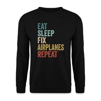 Essen, schlafen, Flugzeuge reparieren, Flugzeugmechaniker wiederholen - Unisex Pullover - Schwarz - Vorne - Alina (178cm) & Michal (187cm)