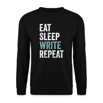 Essen, schlafen, schreiben, schreiben, schreiben, schreiben, schlafen - Unisex Pullover - Schwarz - Vorne - Alina (178cm) & Michal (187cm)