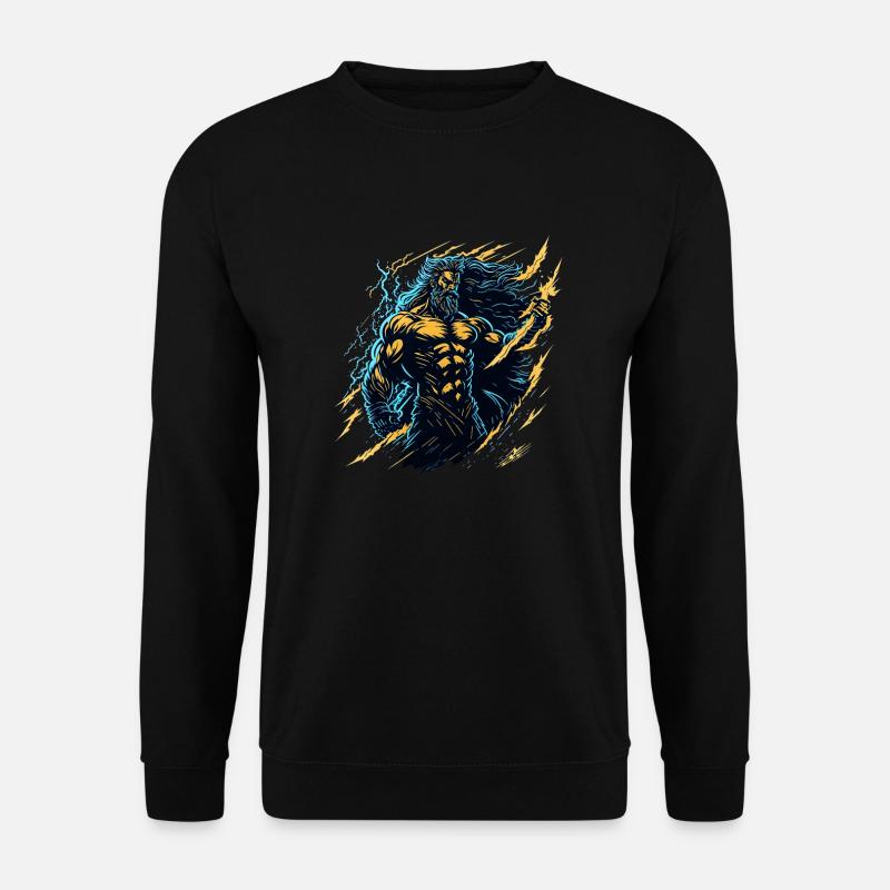Zeus, Gott des Donners und Blitzes, hält ein Licht in der Hand - Unisex Pullover - Schwarz