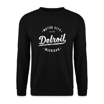Vintage Detroit Motor City Souvenir Merch Retro - Unisex Pullover - Schwarz - Vorne - Alina (178cm) & Michal (187cm)