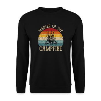 Retro Camp Master Of The Campfire Kleidung Camping - Unisex Pullover - Schwarz - Vorne - Alina (178cm) & Michal (187cm)