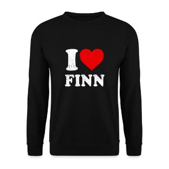 I Heart Finn Kleidung Distressed I Love Finn - Unisex Pullover - Schwarz - Vorne - Alina (178cm) & Michal (187cm)