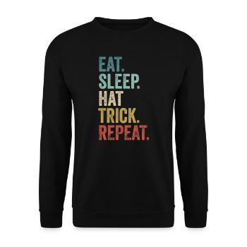 Eat Sleep Hattrick Repeat Soccer Ice Hockey - Unisex Pullover - Schwarz - Vorne - Alina (178cm) & Michal (187cm)