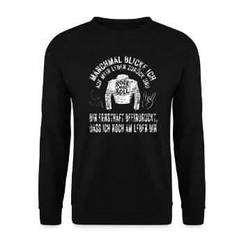 Manchmal blicke ich auf mein Leben zurück und... - Unisex Pullover - Schwarz - Vorne - Alina (178cm) & Michal (187cm)