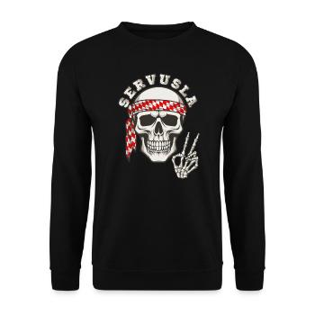 Fränkischer Totenkopf Servusla - Unisex Pullover - Schwarz - Vorne - Alina (178cm) & Michal (187cm)