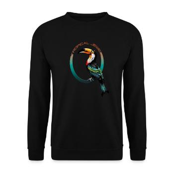 Tropisches Juwel: Tukan-Genuss - Unisex Pullover - Schwarz - Vorne - Alina (178cm) & Michal (187cm)