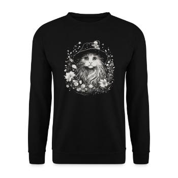 Cat Wizard Cottagecore - Unisex Sweatshirt - black - Front - Alina (178cm) & Michal (187cm)