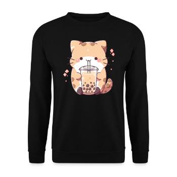 Thé à bulles Kawaii Cat Boba - Sweat-shirt Unisexe - noir - Devant - Alina (178cm) & Michal (187cm)
