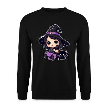 Cute witch with black cat - Unisex Sweatshirt - black - Front - Alina (178cm) & Michal (187cm)