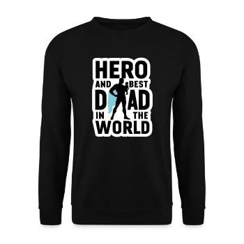 Held und bester Dad Papa in der Welt Vatertag - Unisex Pullover - Schwarz - Vorne - Alina (178cm) & Michal (187cm)