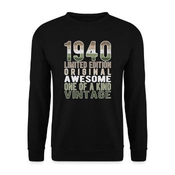 Limited Edition Since 1940 Birthday Vintage 1940's - Unisex Sweatshirt - black - Front - Alina (178cm) & Michal (187cm)