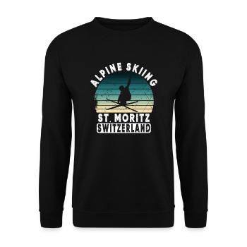 Station de ski de Saint-Moritz Alpes suisses Ski Souvenir - Sweat-shirt Unisexe - noir - Devant - Alina (178cm) & Michal (187cm)