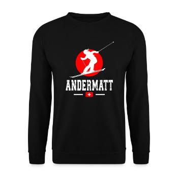 Andermatt Ski Resort Schweizer Alpen Ski-Souvenir - Unisex Pullover - Schwarz - Vorne - Alina (178cm) & Michal (187cm)