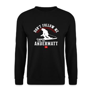 Andermatt Ski Resort Schweizer Alpen Ski-Souvenir - Unisex Pullover - Schwarz - Vorne - Alina (178cm) & Michal (187cm)