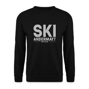 Andermatt Ski Resort Schweizer Alpen Ski-Souvenir - Unisex Pullover - Schwarz - Vorne - Alina (178cm) & Michal (187cm)