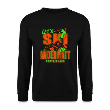 Andermatt Ski Resort Schweizer Alpen Ski-Souvenir - Unisex Pullover - Schwarz - Vorne - Alina (178cm) & Michal (187cm)