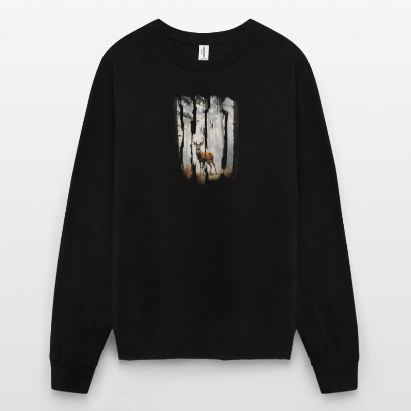 Triptychon Hirsch in nebligen Wäldern Unisex Pullover