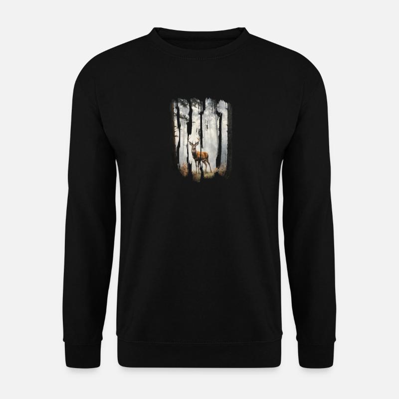 Triptych Deer in Misty Woods - Unisex Sweatshirt - black