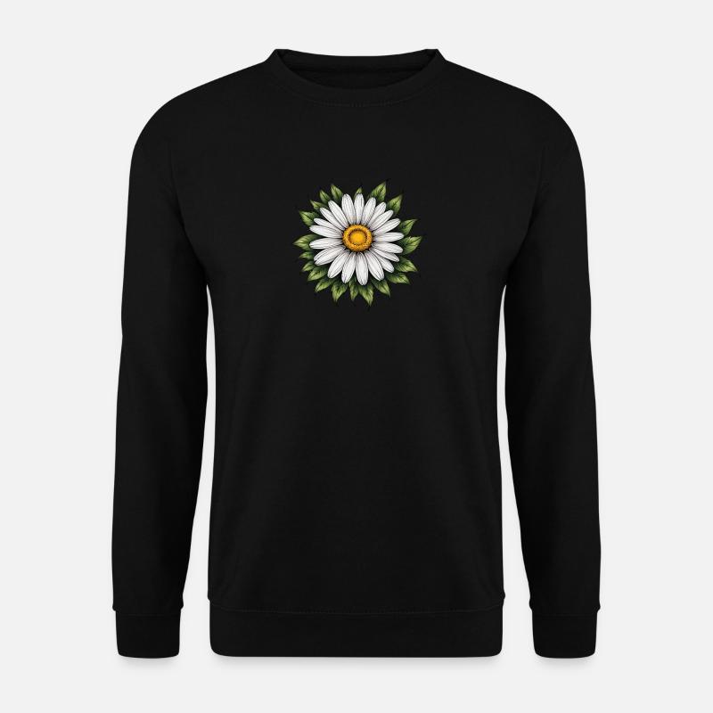 Daisy Bloom mit Blättern - Unisex Pullover - Schwarz