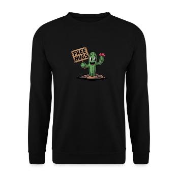 Kostenlose Umarmungen Kaktus-Zeichen - Unisex Pullover - Schwarz - Vorne - Alina (178cm) & Michal (187cm)